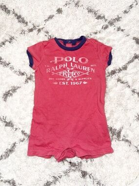 Polo by Ralph Lauren Red Baby Romper with Navy Trim